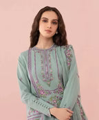 RT842-SUMMER 3PC Lawn Embroidered Shirt With Chiffon Embroidered Dupatta